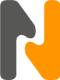 Ein stilisiertes Logo, das aus einer geschwungenen grauen und einer orangefarbenen Form besteht, die ein „N“ oder eine Welle bilden.
